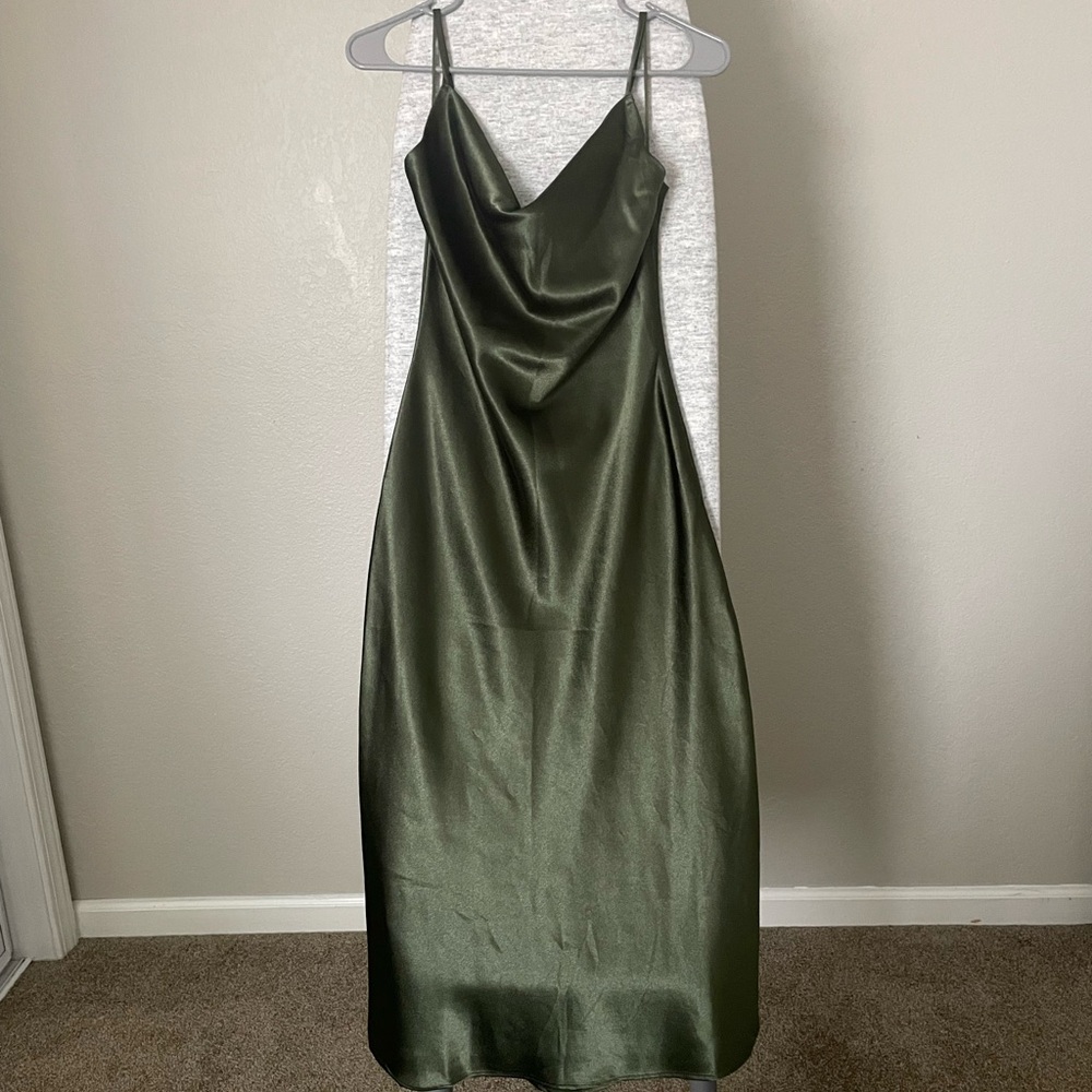 Birdy Grey Liza Olive Green Matte Satin Slip Dress